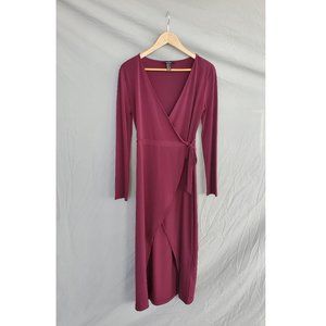 Dark Red Long Sleeve Wrap Dress